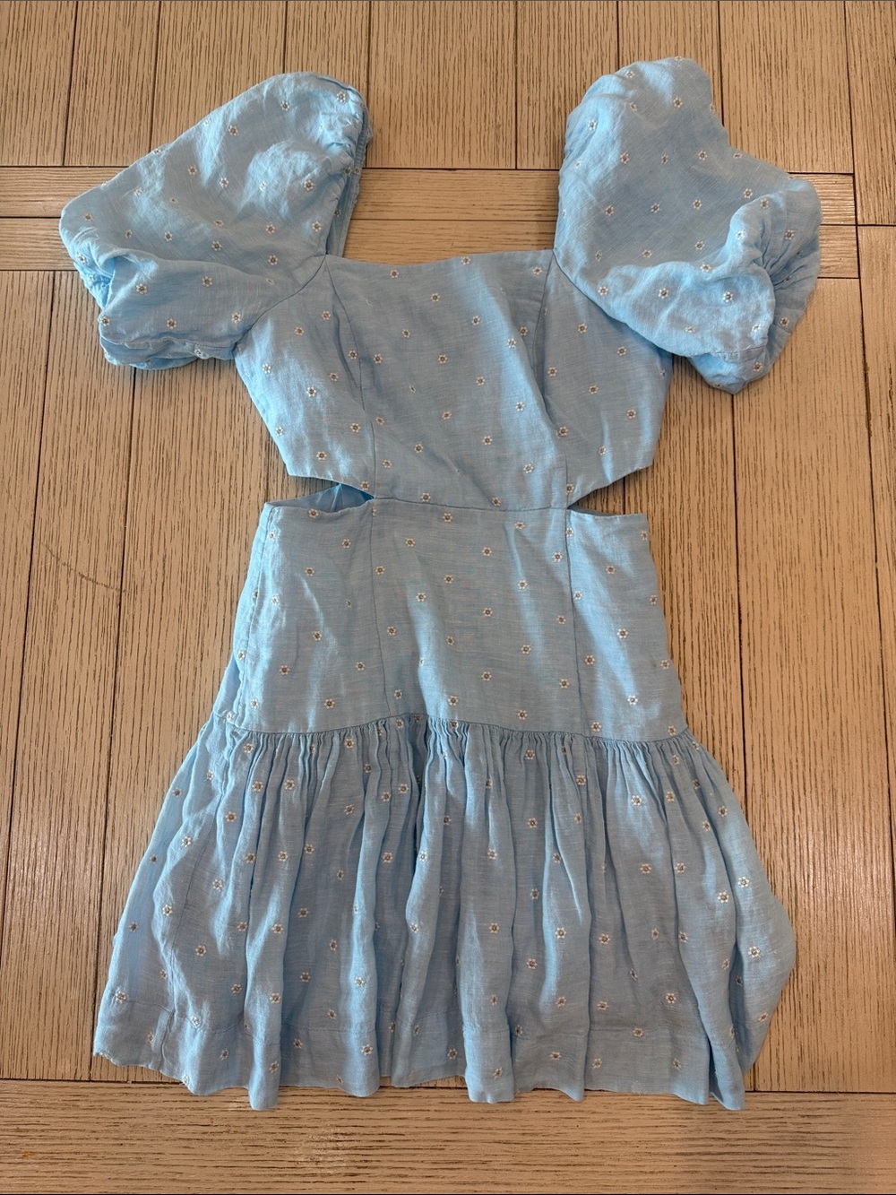 Lilly Pulitzer Light Blue Puff-Sleeve Mini Dress with Embroidered Flowers